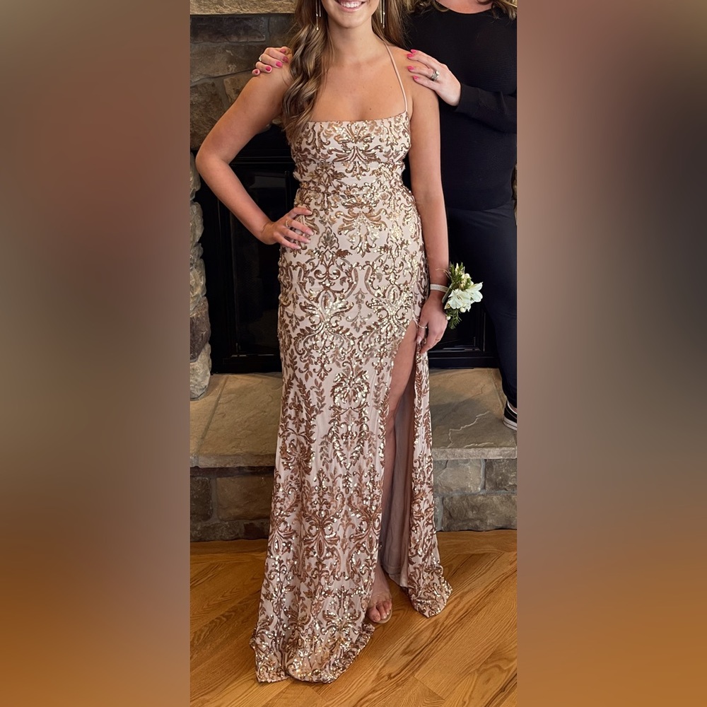 Gold Slit Prom Dress